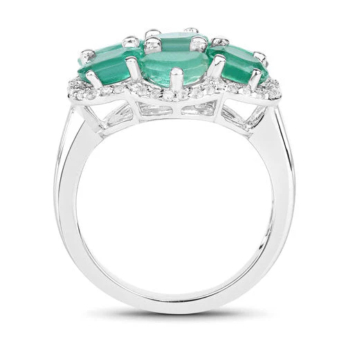 3.33 Carat Genuine Zambian Emerald and White Zircon .925 Sterling Silver Ring - Image 6