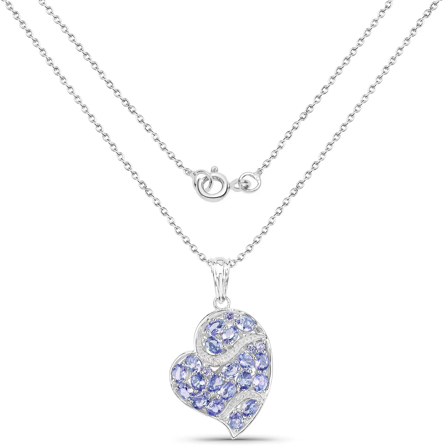 3.40 Carat Genuine Tanzanite and White Topaz .925 Sterling Silver Pendant - Image 2
