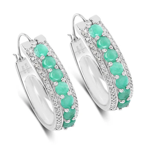 3.42 Carat Genuine Emerald and White Diamond .925 Sterling Silver Earrings - Image 4
