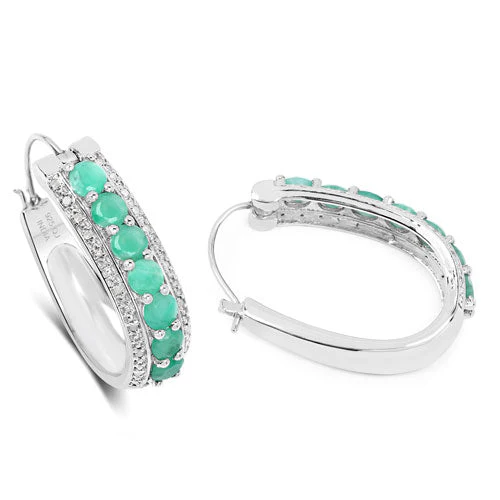 3.42 Carat Genuine Emerald and White Diamond .925 Sterling Silver Earrings - Image 5