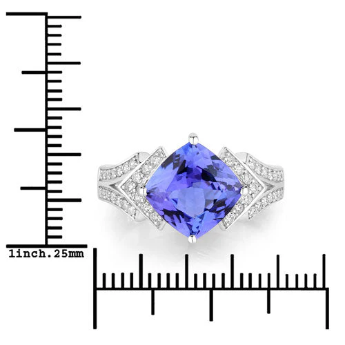 3.43 Carat Genuine Tanzanite and White Diamond 14K White Gold Ring - Image 3