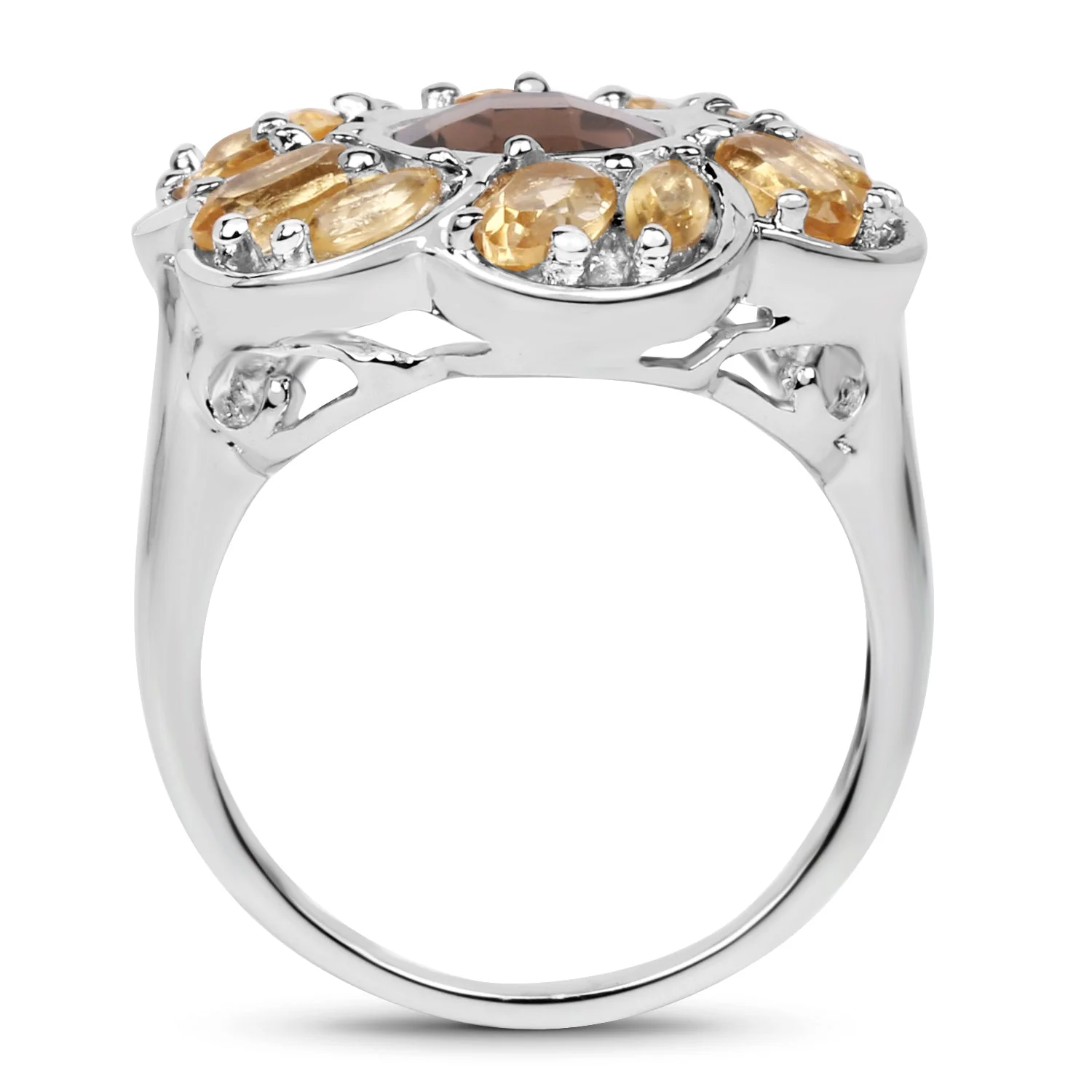 3.46 Carat Genuine Smoky Quartz & Citrine .925 Sterling Silver Ring - Image 2