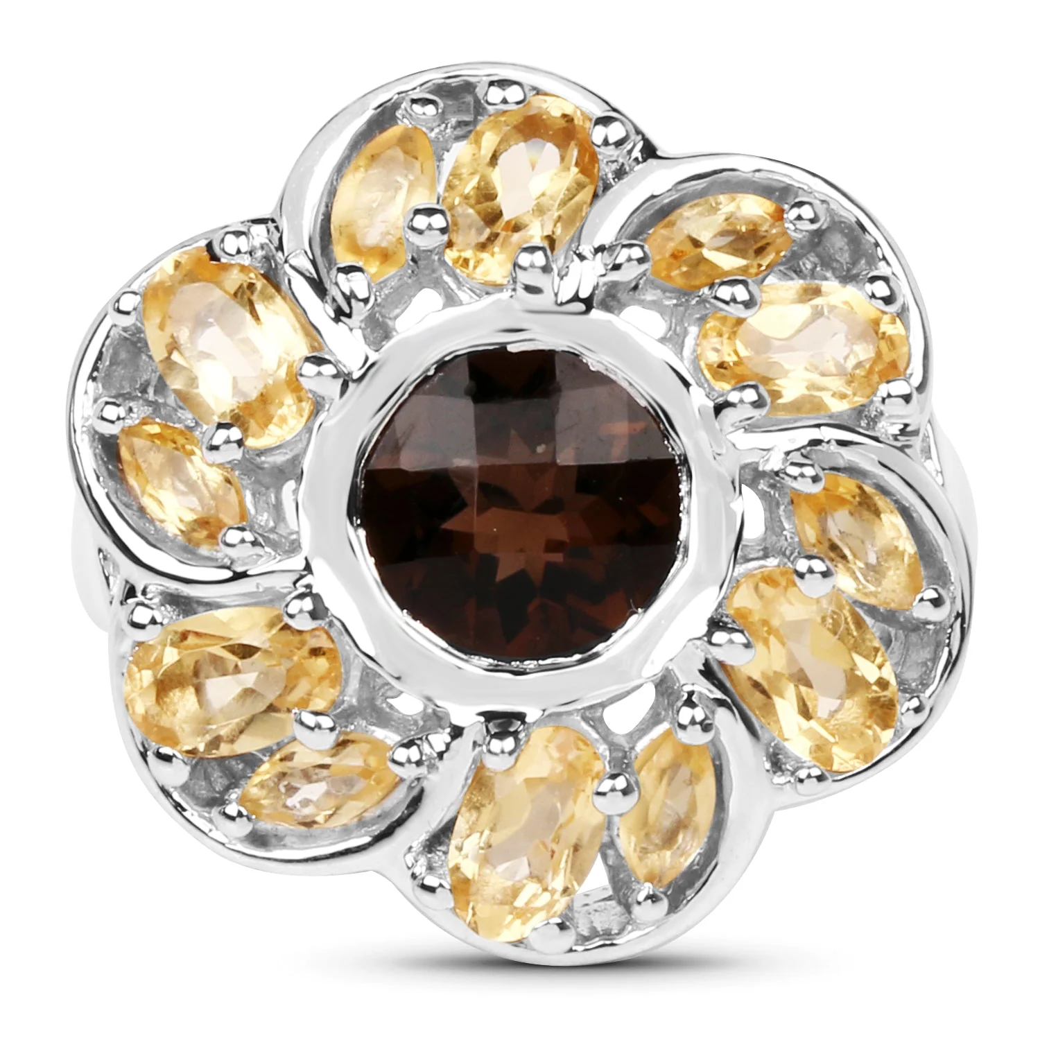 3.46 Carat Genuine Smoky Quartz & Citrine .925 Sterling Silver Ring - Image 3