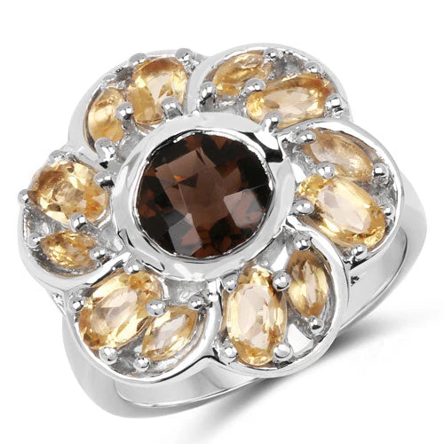 3.46 Carat Genuine Smoky Quartz & Citrine .925 Sterling Silver Ring - Image 4