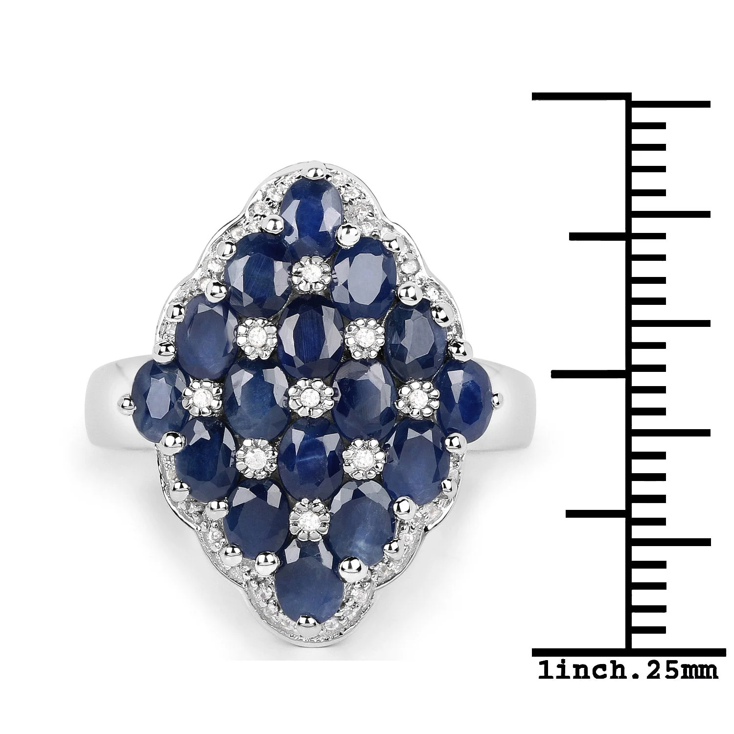3.48 Carat Genuine Blue Sapphire and White Zircon .925 Sterling Silver Ring - Image 3
