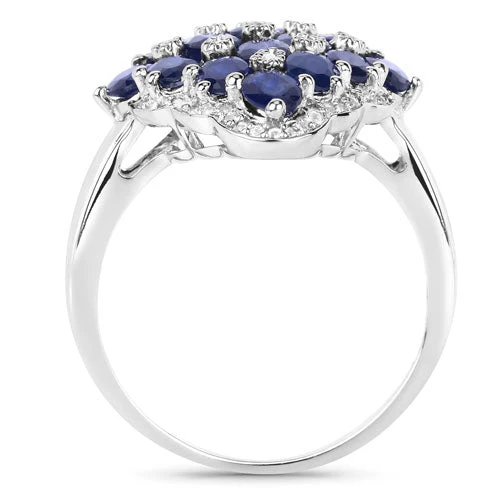 3.48 Carat Genuine Blue Sapphire and White Zircon .925 Sterling Silver Ring - Image 6