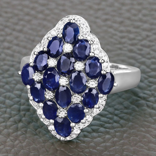3.48 Carat Genuine Blue Sapphire and White Zircon .925 Sterling Silver Ring - Image 8