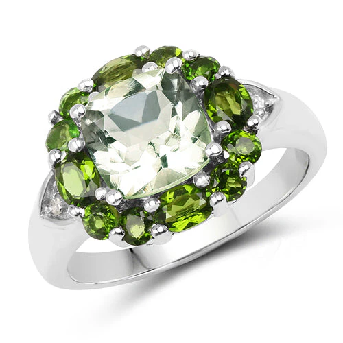 3.49 Carat Genuine Green Amethyst, Chrome Diopside & White Topaz .925 Sterling Silver Ring - Image 5