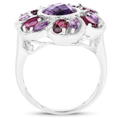 3.52 Carat Genuine Amethyst & Rhodolite .925 Sterling Silver Ring - Image 2