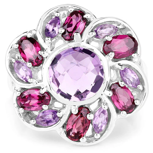 3.52 Carat Genuine Amethyst & Rhodolite .925 Sterling Silver Ring - Image 3