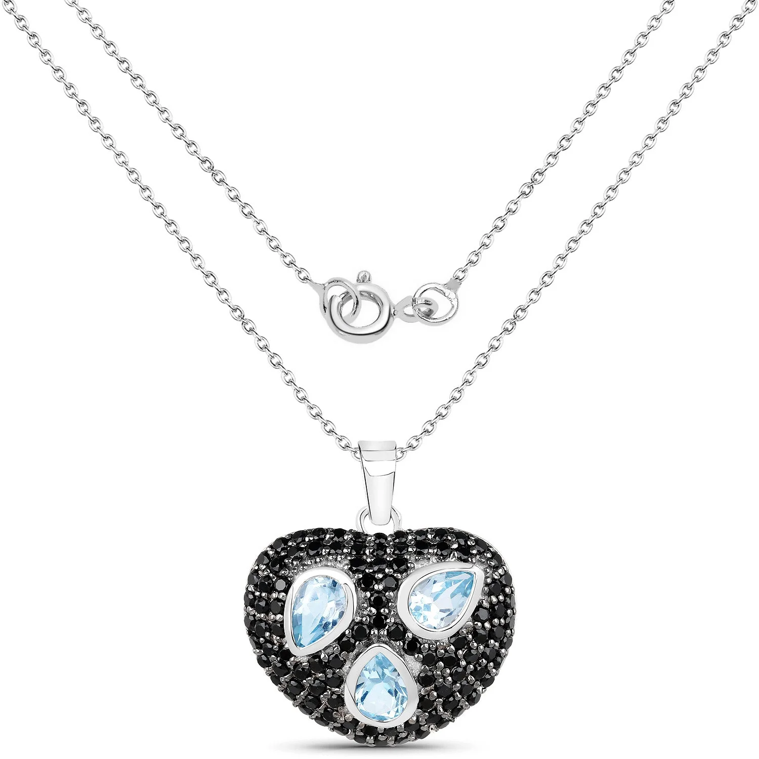 3.52 Carat Genuine Blue Topaz and Black Spinel .925 Sterling Silver Pendant - Image 2