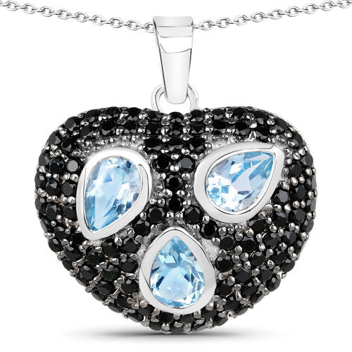 3.52 Carat Genuine Blue Topaz and Black Spinel .925 Sterling Silver Pendant - Image 3