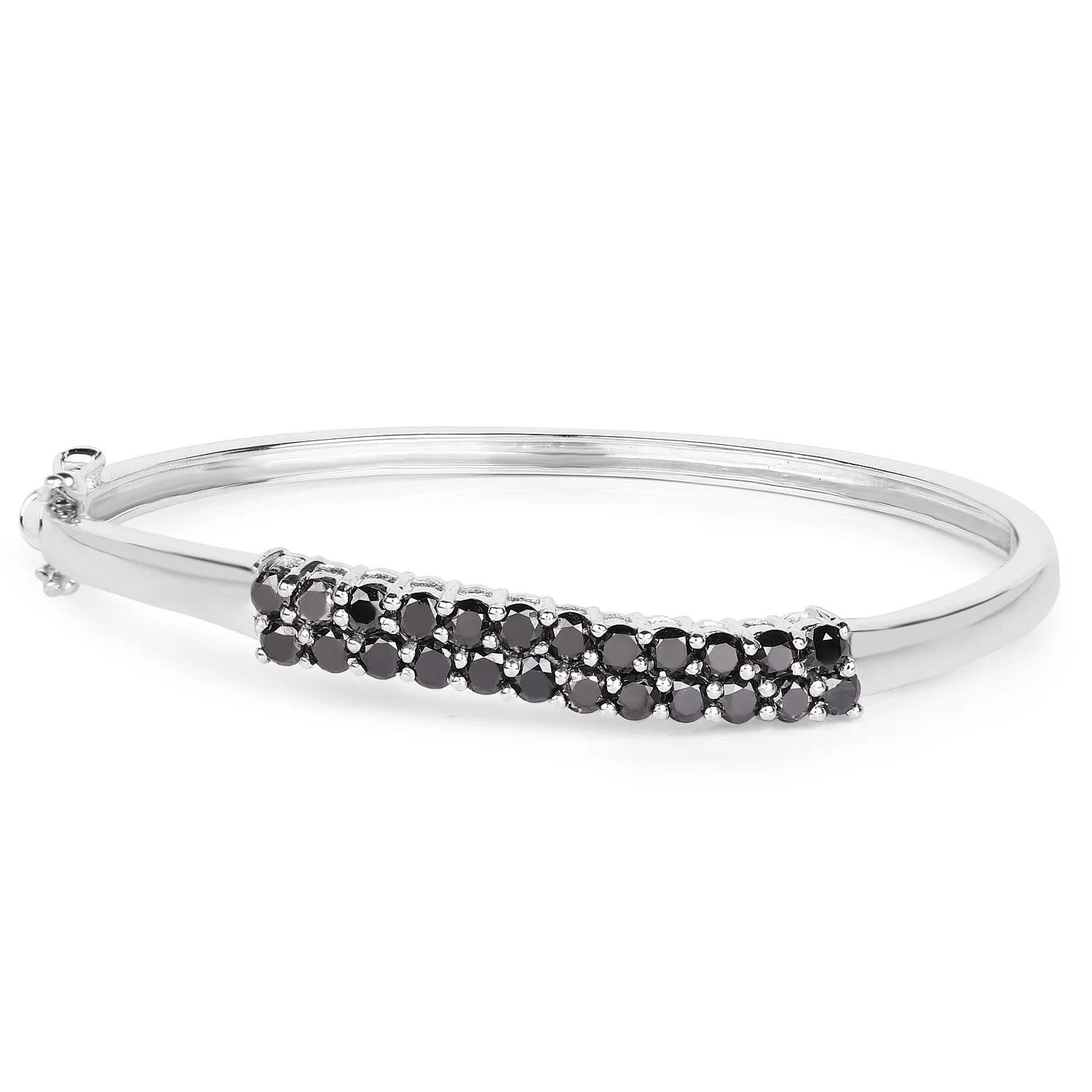 3.53 Carat Genuine Black Diamond .925 Sterling Silver Bangle - Image 3