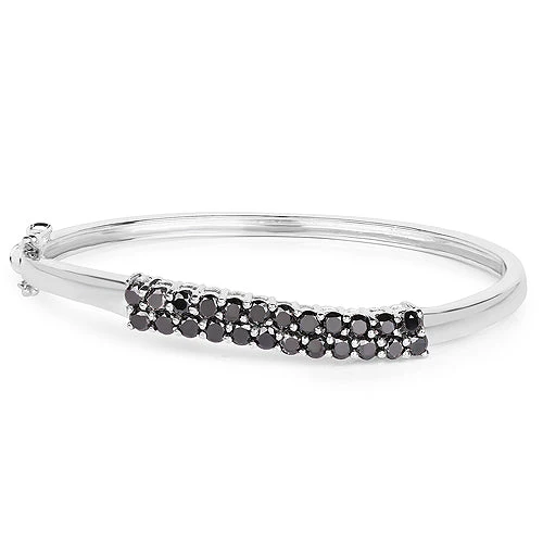 3.53 Carat Genuine Black Diamond .925 Sterling Silver Bangle - Image 6