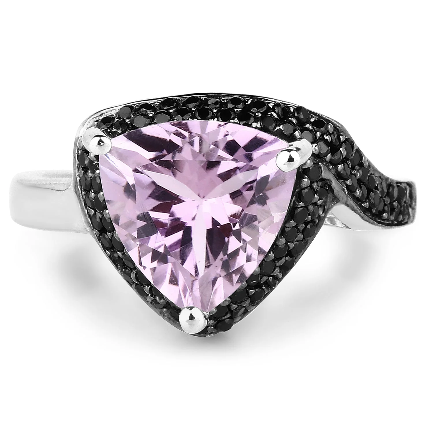 3.53 Carat Genuine Pink Amethyst and Black Spinel .925 Sterling Silver Ring - Image 3