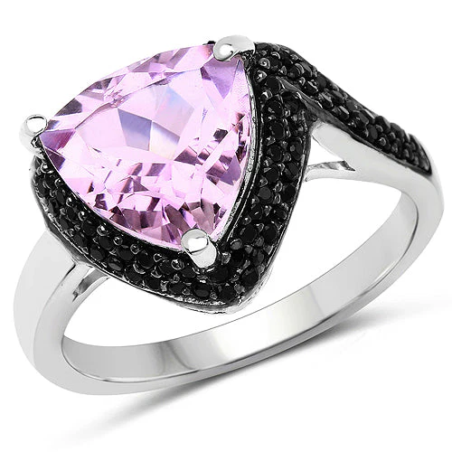 3.53 Carat Genuine Pink Amethyst and Black Spinel .925 Sterling Silver Ring - Image 4