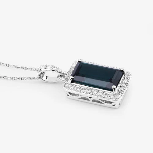 3.55 Carat Genuine Green Tourmaline and White Diamond 14K White Gold Pendant - Image 10