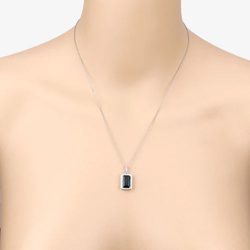 3.55 Carat Genuine Green Tourmaline and White Diamond 14K White Gold Pendant - Image 12