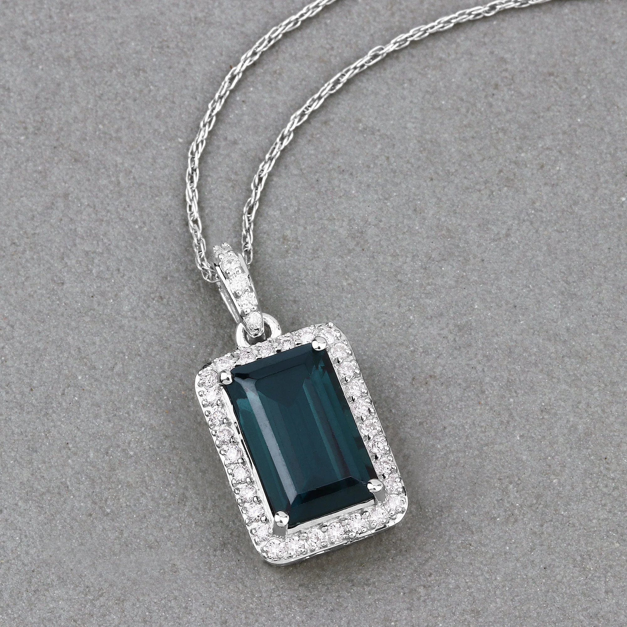 3.55 Carat Genuine Green Tourmaline and White Diamond 14K White Gold Pendant - Image 2