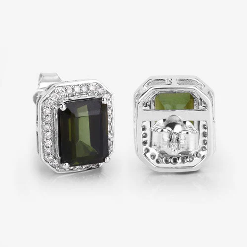 3.57 Carat Genuine Green Tourmaline and White Diamond 14K White Gold Earrings - Image 13