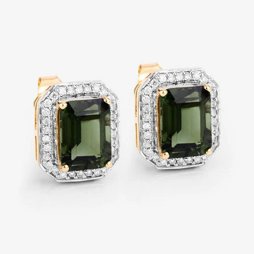 3.57 Carat Genuine Green Tourmaline and White Diamond 14K Yellow Gold Earrings - Image 11