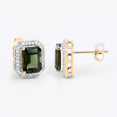 3.57 Carat Genuine Green Tourmaline and White Diamond 14K Yellow Gold Earrings - Image 12