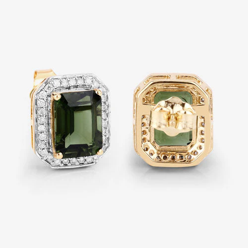 3.57 Carat Genuine Green Tourmaline and White Diamond 14K Yellow Gold Earrings - Image 13