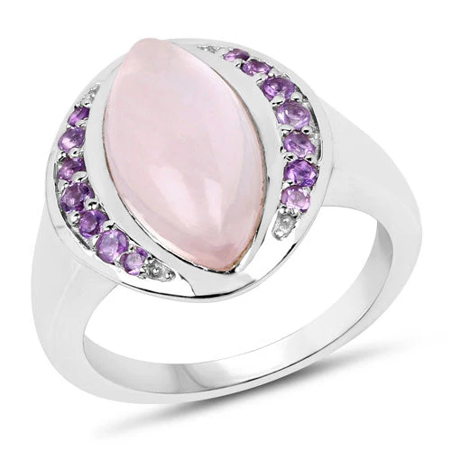 3.57 Carat Genuine Rose Quartz And Amethyst .925 Sterling Silver Ring - Image 4
