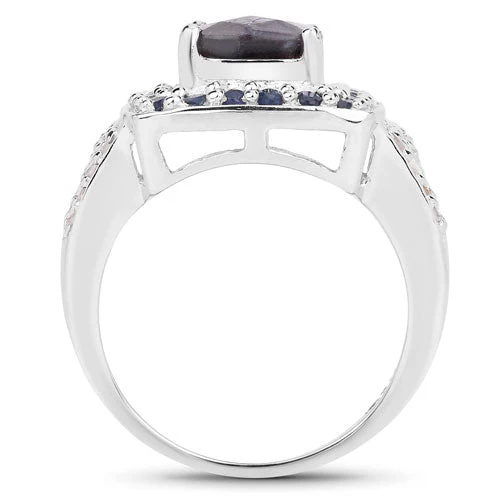 "3.58 Carat Genuine Labradorite, Blue Sapphire and White Topaz .925 Sterling Silver Ring - Image 2