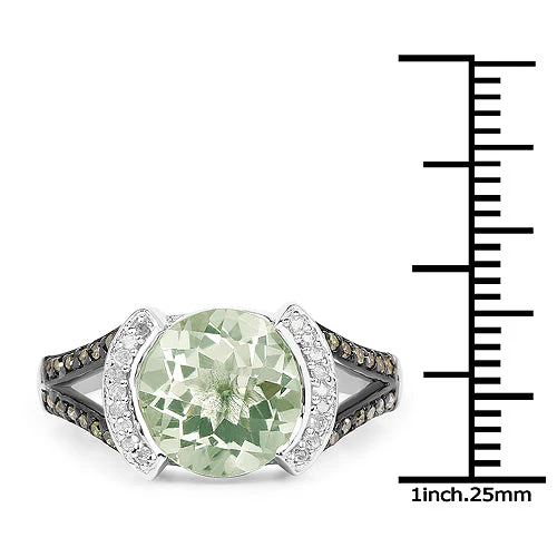 3.59 Carat Genuine Green Amethyst, Green Diamond & White Diamond .925 Sterling Silver Ring - Image 7