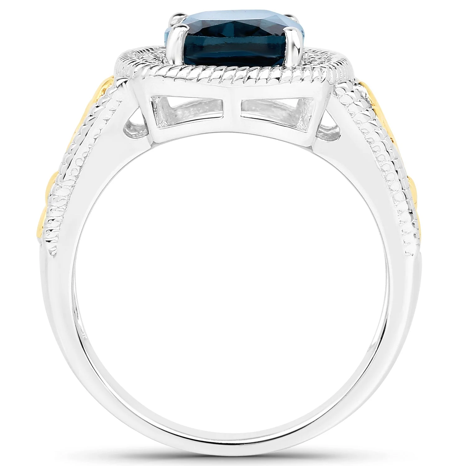 3.59 Carat Genuine London Blue Topaz and White Diamond 14K Yellow Gold with .925 Sterling Silver Ring - Image 2