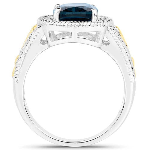 3.59 Carat Genuine London Blue Topaz and White Diamond 14K Yellow Gold with .925 Sterling Silver Ring - Image 5