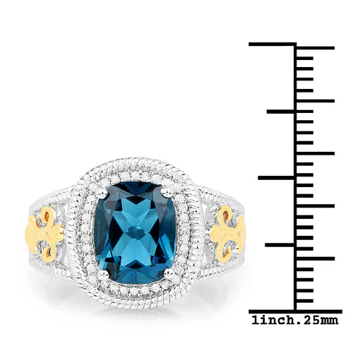 3.59 Carat Genuine London Blue Topaz and White Diamond 14K Yellow Gold with .925 Sterling Silver Ring - Image 6