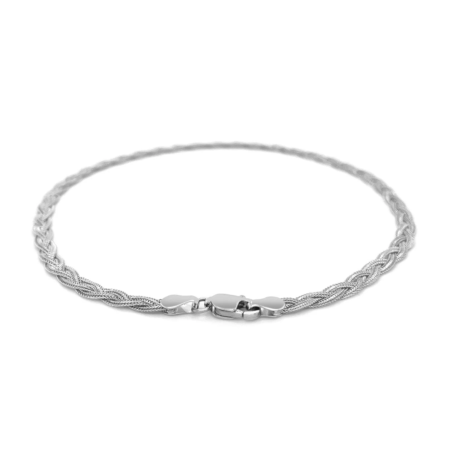 3.5mm 14k White Braided Foxtail Anklet - Image 6