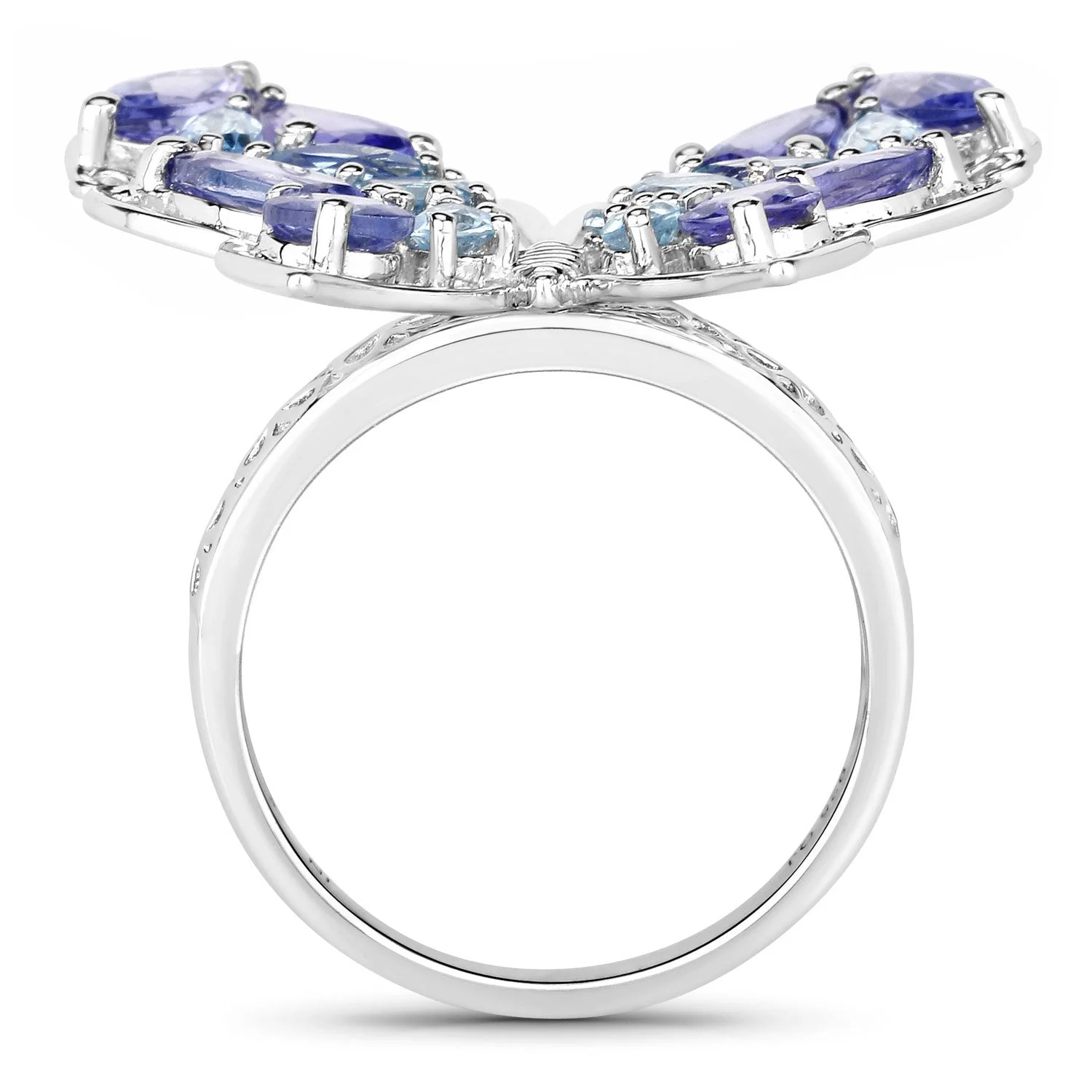 3.60 Carat Genuine Tanzanite and Swiss Blue Topaz .925 Sterling Silver Ring - Image 2