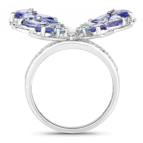 3.60 Carat Genuine Tanzanite and Swiss Blue Topaz .925 Sterling Silver Ring - Image 6