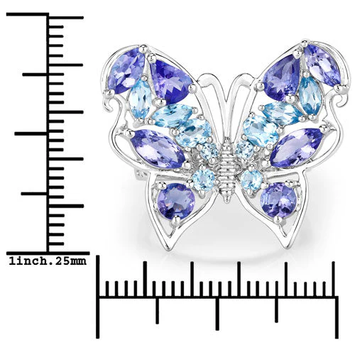 3.60 Carat Genuine Tanzanite and Swiss Blue Topaz .925 Sterling Silver Ring - Image 7