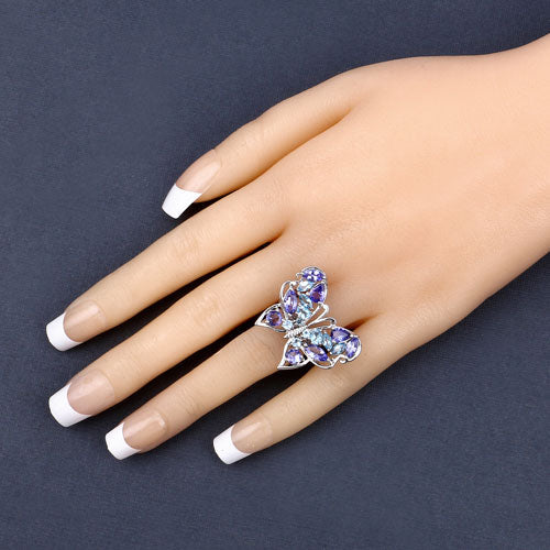 3.60 Carat Genuine Tanzanite and Swiss Blue Topaz .925 Sterling Silver Ring - Image 9