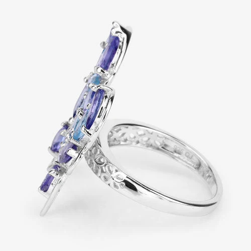 3.60 Carat Genuine Tanzanite and Swiss Blue Topaz .925 Sterling Silver Ring - Image 11
