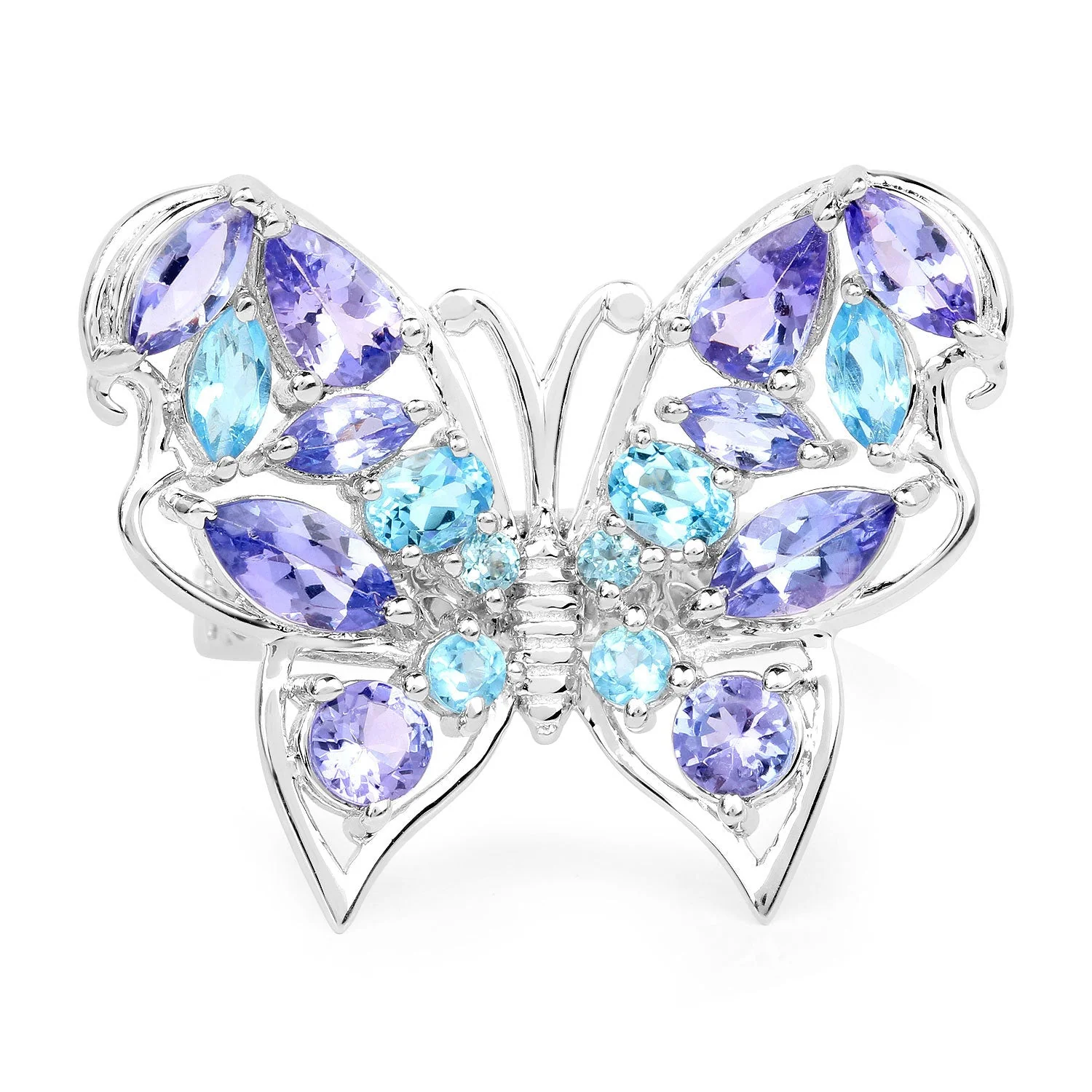 3.60 Carat Genuine Tanzanite and Swiss Blue Topaz .925 Sterling Silver Ring - Image 3