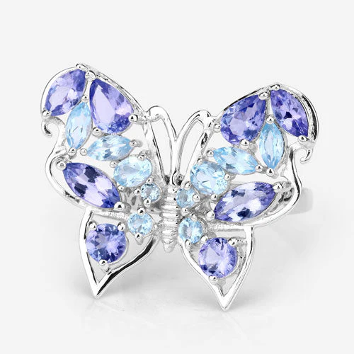 3.60 Carat Genuine Tanzanite and Swiss Blue Topaz .925 Sterling Silver Ring - Image 8