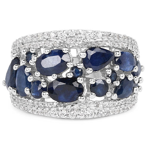 3.61 Carat Genuine Blue Sapphire and White Zircon .925 Sterling Silver Ring - Image 4