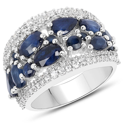 3.61 Carat Genuine Blue Sapphire and White Zircon .925 Sterling Silver Ring - Image 5