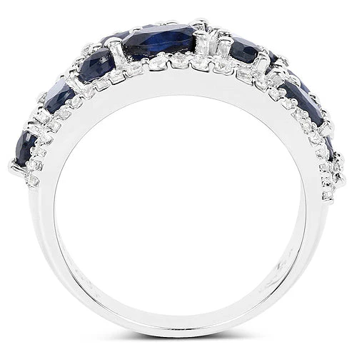 3.61 Carat Genuine Blue Sapphire and White Zircon .925 Sterling Silver Ring - Image 6