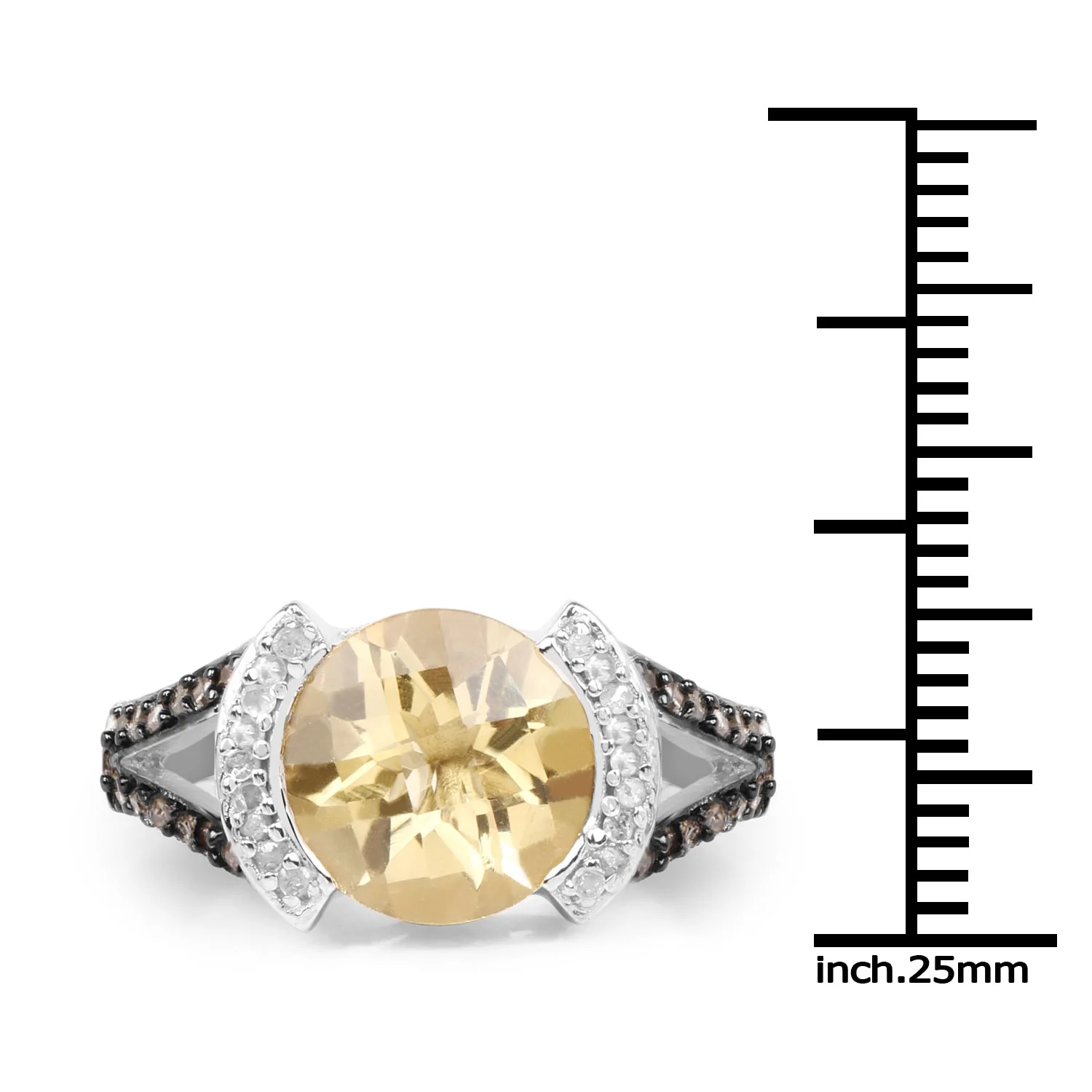 3.64 Carat Genuine Citrine, Champagne Diamond and White Diamond .925 Sterling Silver Ring - Image 3