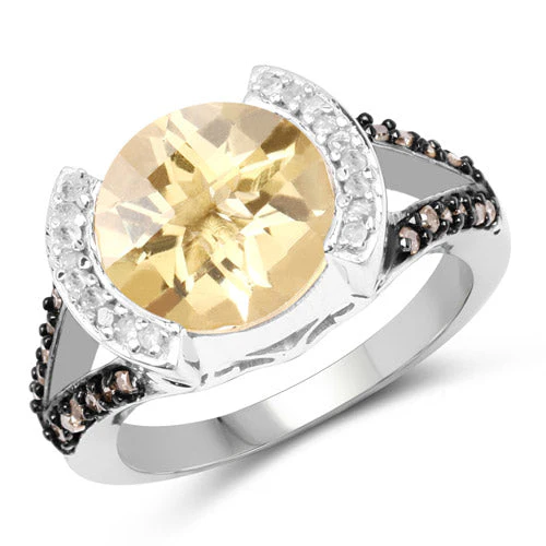 3.64 Carat Genuine Citrine, Champagne Diamond and White Diamond .925 Sterling Silver Ring - Image 4