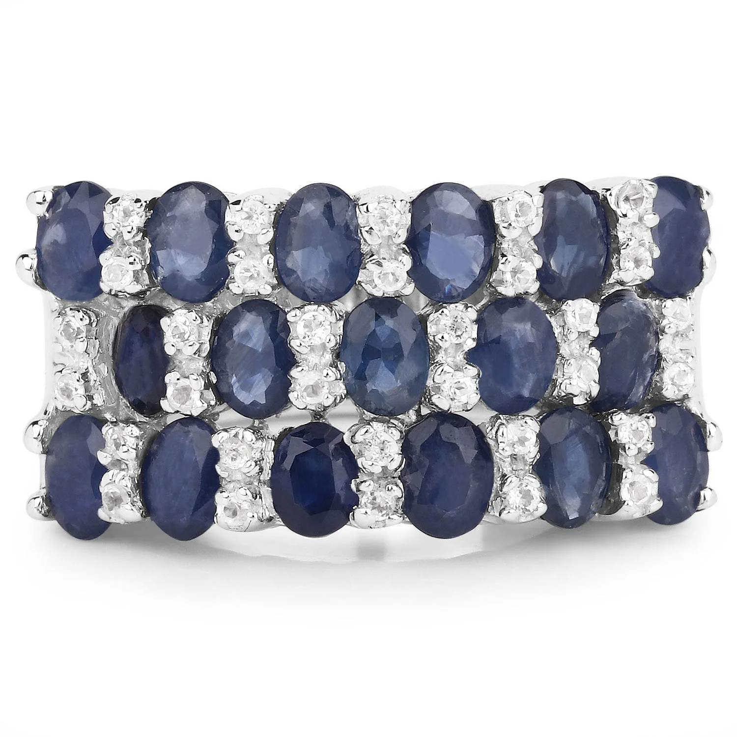 3.66 Carat Genuine Blue Sapphire and White Topaz .925 Sterling Silver Ring - Image 3
