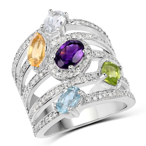3.66 Carat Genuine Multi Stones .925 Sterling Silver Ring - Image 4