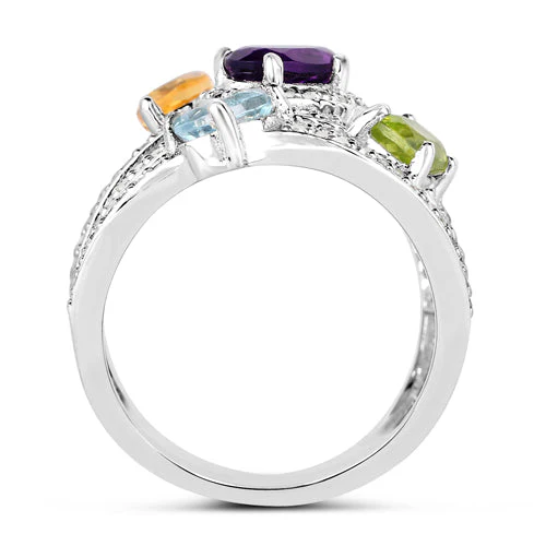3.66 Carat Genuine Multi Stones .925 Sterling Silver Ring - Image 5