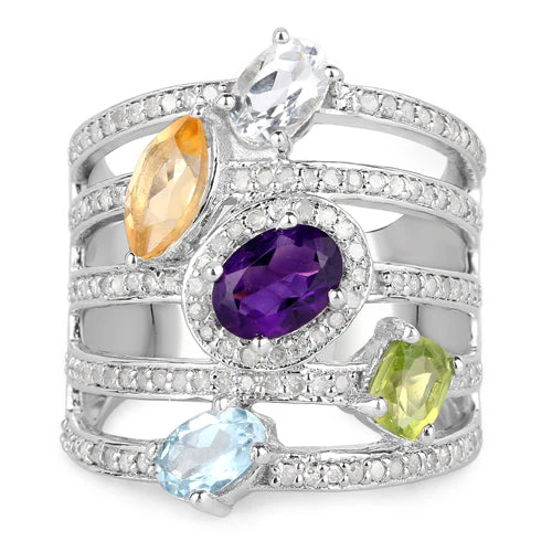 3.66 Carat Genuine Multi Stones .925 Sterling Silver Ring - Image 6